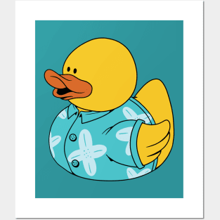 Cute Rubber Ducky Wearing a Hawaiian Shirt Posters and Art